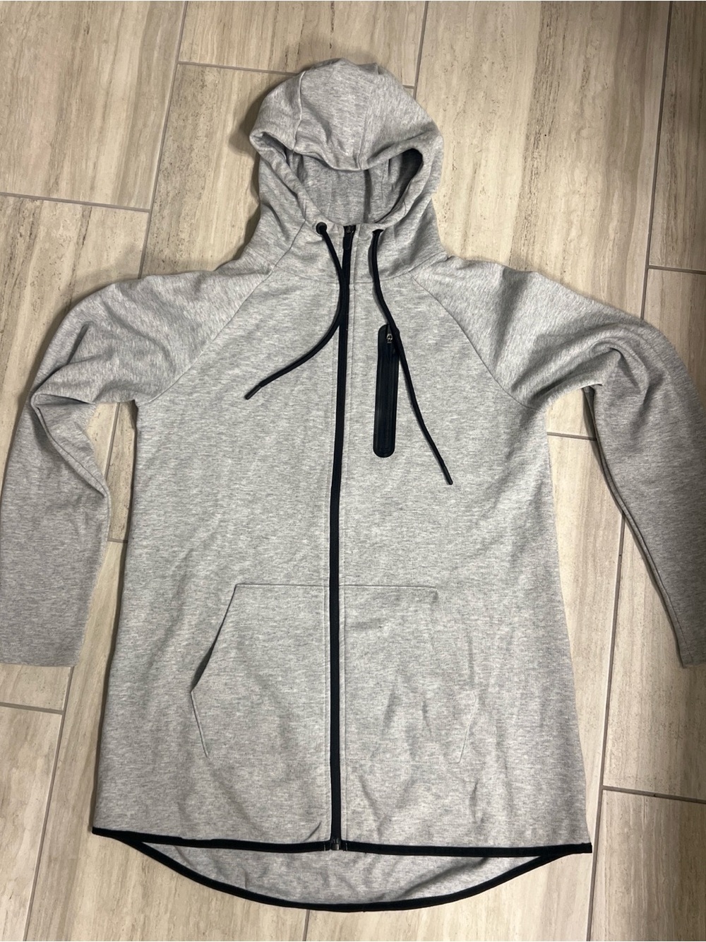 dip Light Gray Hooded Zip-Front Sweatshirt with Black Trim